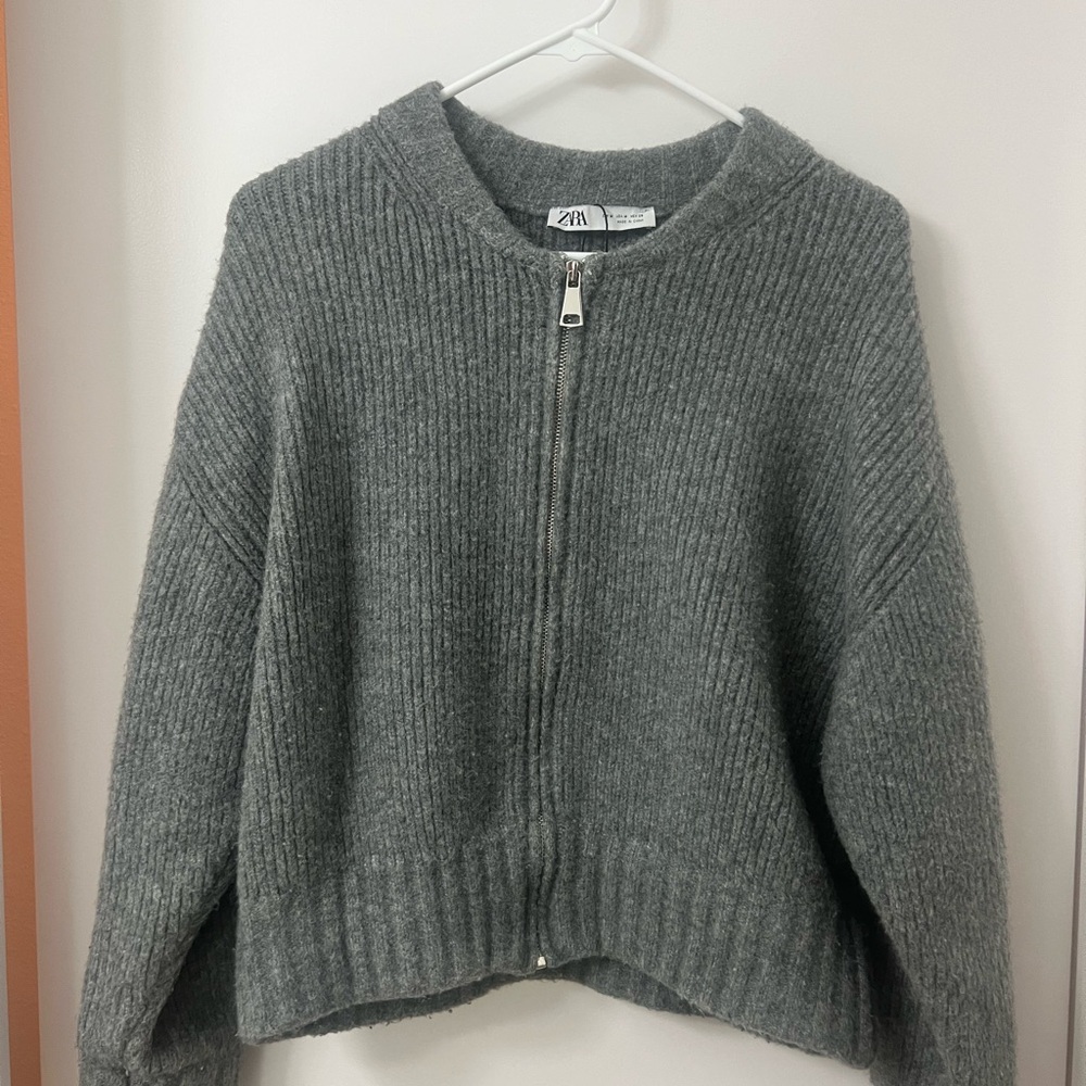 Zara Gray Ribbed Women's Sweater